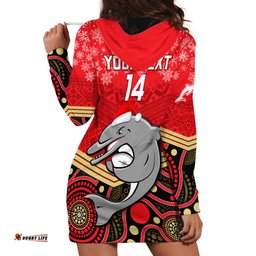Custom Dolphins Rugby Christmas Hoodie Dress Merry Xmas Mix Aboriginal Art