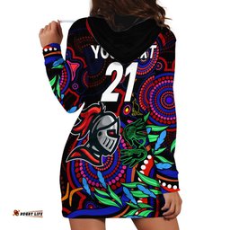 Custom Knights Rugby Aboriginal Art Hoodie Dress NAIDOC Indigenous Tribal