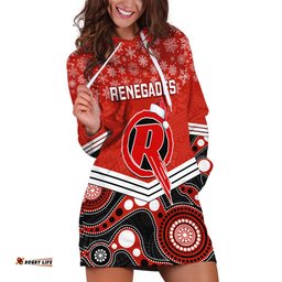 Custom Melbourne Renegades Cricket Christmas Hoodie Dress Merry Xmas Indigenous Art