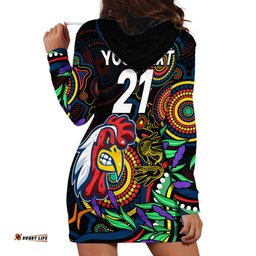 Custom Roosters Rugby Aboriginal Art Hoodie Dress NAIDOC Indigenous Tribal