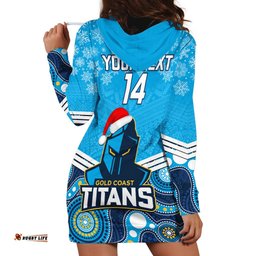 Custom Titans Rugby Christmas Hoodie Dress Merry Xmas Mix Aboriginal Art