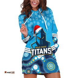 Custom Titans Rugby Christmas Hoodie Dress Merry Xmas Mix Aboriginal Art
