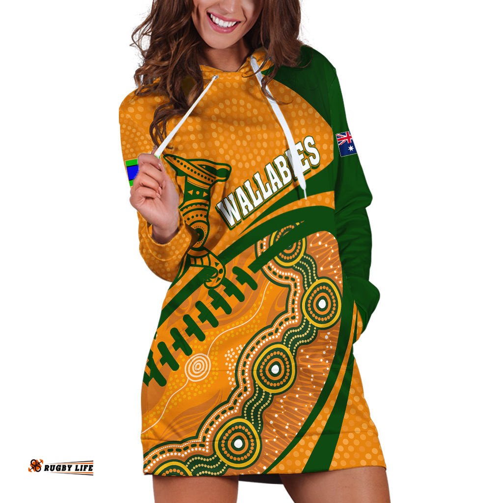 Personalised Aussie Wallabies Hoodie Dress Rugby World Cup Indigenous