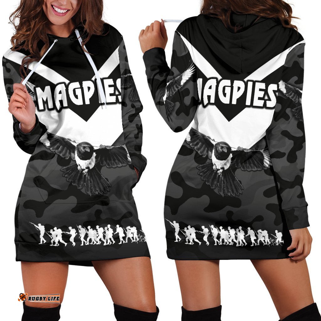 Western Suburbs Magpies Women's Hoodie Dress Anzac Vibes Black