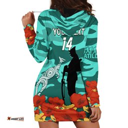 Custom Matildas ANZAC Day Hoodie Dress Lest We Forget Poppies Mix Camouflage Turquoise