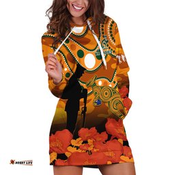 Custom Text And Number Wallabies Rugby ANZAC Hoodie Dress Aboriginal Camouflage Lest We Forget