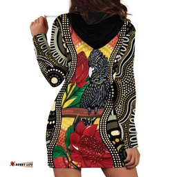 Waratah And Banksian Cockatoo Hoodie Dress Aboriginal Art