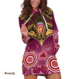 Brisbane Football Hoodie Dress Go Lions Aboriginal Mix Polynesian Pattern