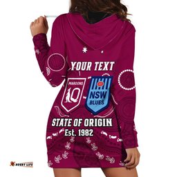 Personalised QLD Maroons and NSW Blues Rugby Hoodie Dress State of Origin Indigenous Maroon