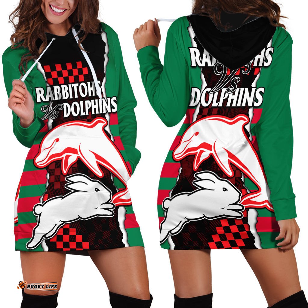 NRL Combine Rabbitohs and Dolphins Hoodie Dress 06