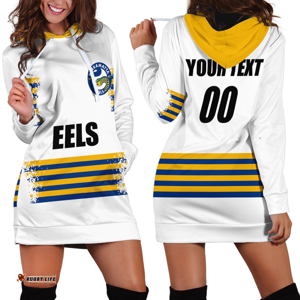 Custom Personalised And Number EELS NRL Hoodie Dress Simple White Style