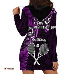 New Zealand Tiki Tennis Hoodie Dress 2024 Aotearoa Tenehi Maori Silver Fern Purple