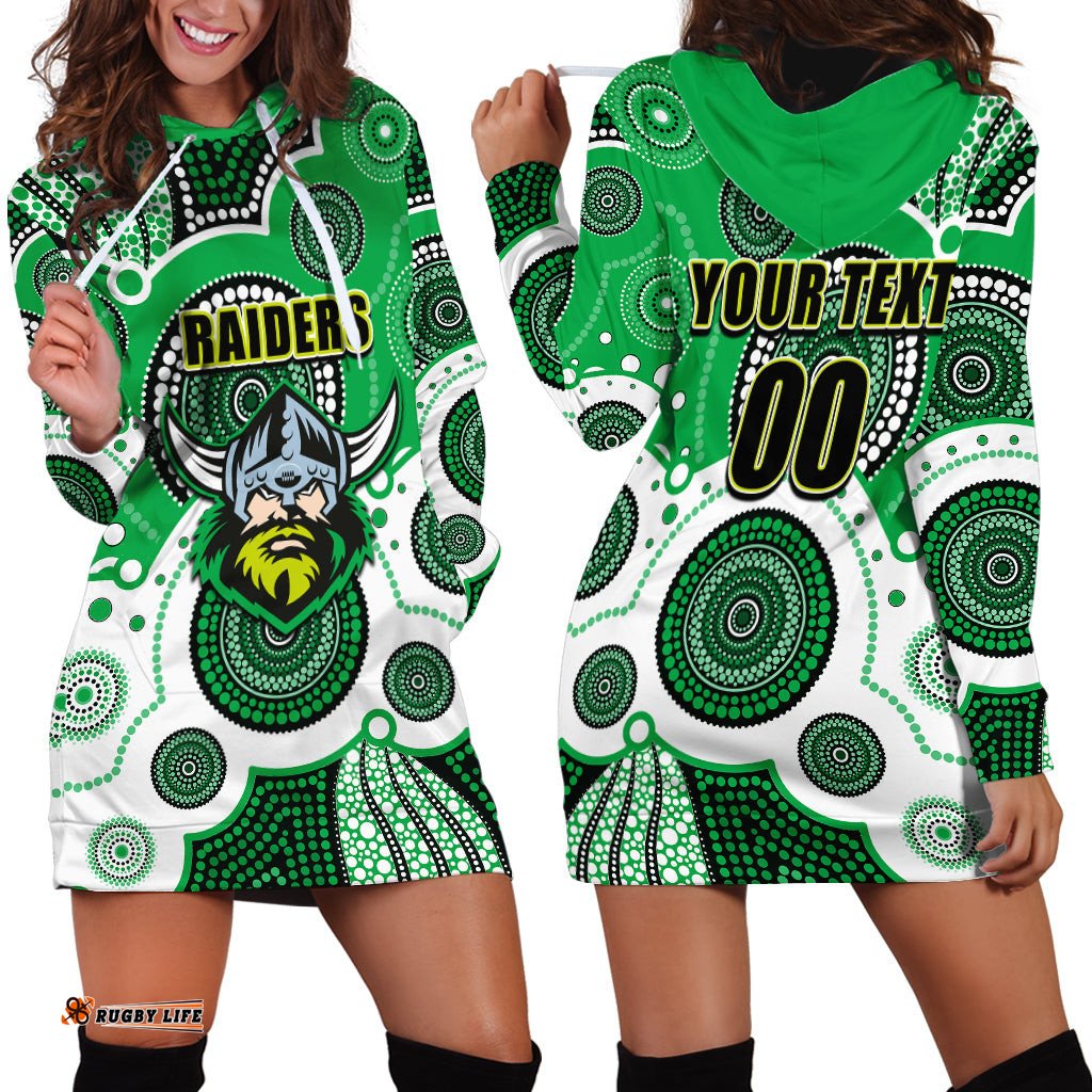 Custom Personalised And Number Raiders NRL Hoodie Dress Aboriginal Patterns