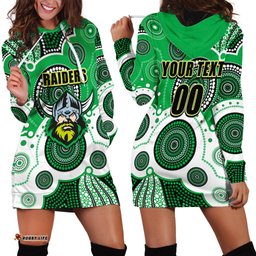 Custom Personalised And Number Raiders NRL Hoodie Dress Aboriginal Patterns