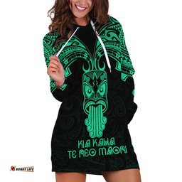 Personalised New Zealand Te Reo Maori Hoodie Dress Kia Kaha Maori Language Week Green Style