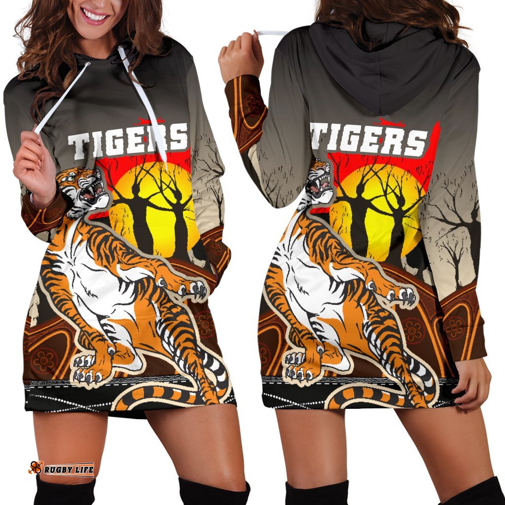 Wests Tigers Women's Hoodie Dress Version Aboriginal Art