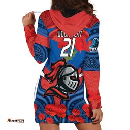 Custom Knights Rugby ANZAC Hoodie Dress Novocastrians Gallipoli Soldier With Aboriginal Art