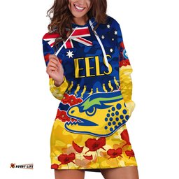 Custom Text And Number Eels Rugby ANZAC Hoodie Dress Lest We Forget