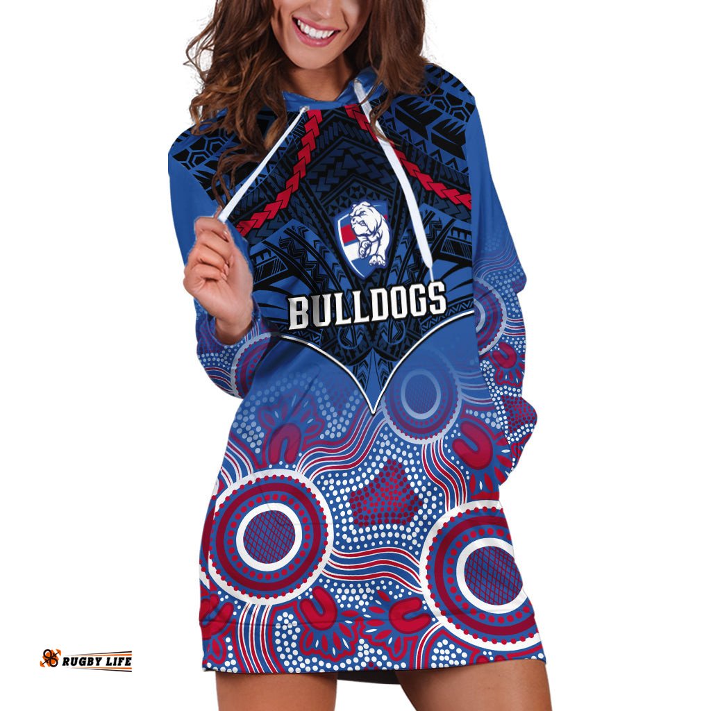 Bulldogs Football Hoodie Dress Doggies Aboriginal Mix Polynesian Pattern
