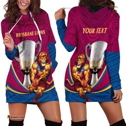 Personalised AFL Brisbane Lions Hoodie Dress 2024 We Are The Champions Trophy Style