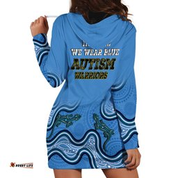 Australia Autism Awareness Hoodie Dress In April We Wear Blue Aboriginal Lizard