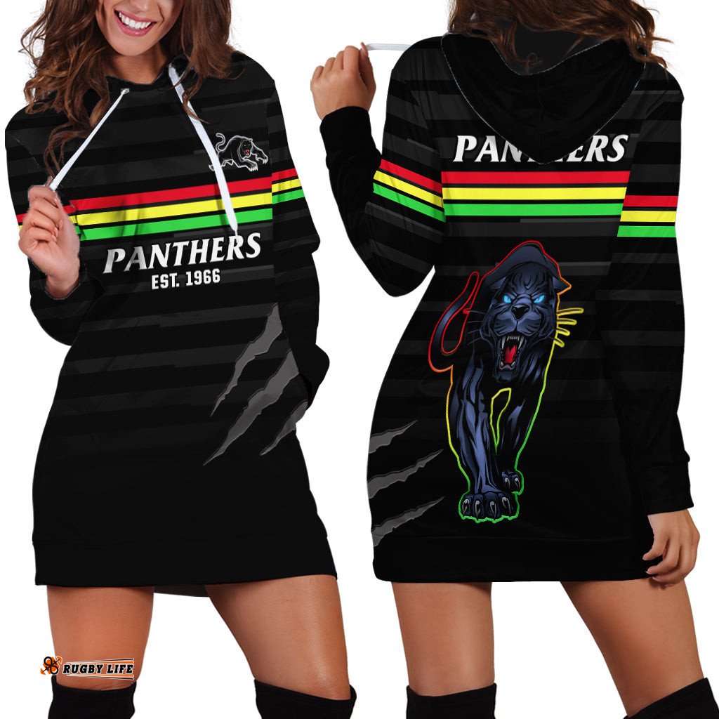 Penrith Panthers Rugby Hoodie Dress The Riff Est 1966 Black Sporty