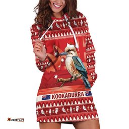 Aussie Kookaburra Hoodie Dress Merry Christmas Red Style