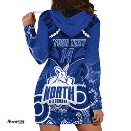 Personalised North Melbourne Football Hoodie Dress Kangaroos Aboriginal Mix Polynesian Pattern