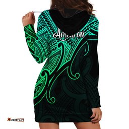 Aotearoa Maori Koru Hoodie Dress Polynesian Pacific Tribal Green