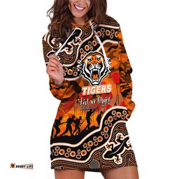 Custom Personalised Anzac Day NRL Tigers Hoodie Dress Aboriginal Lizard Patterns