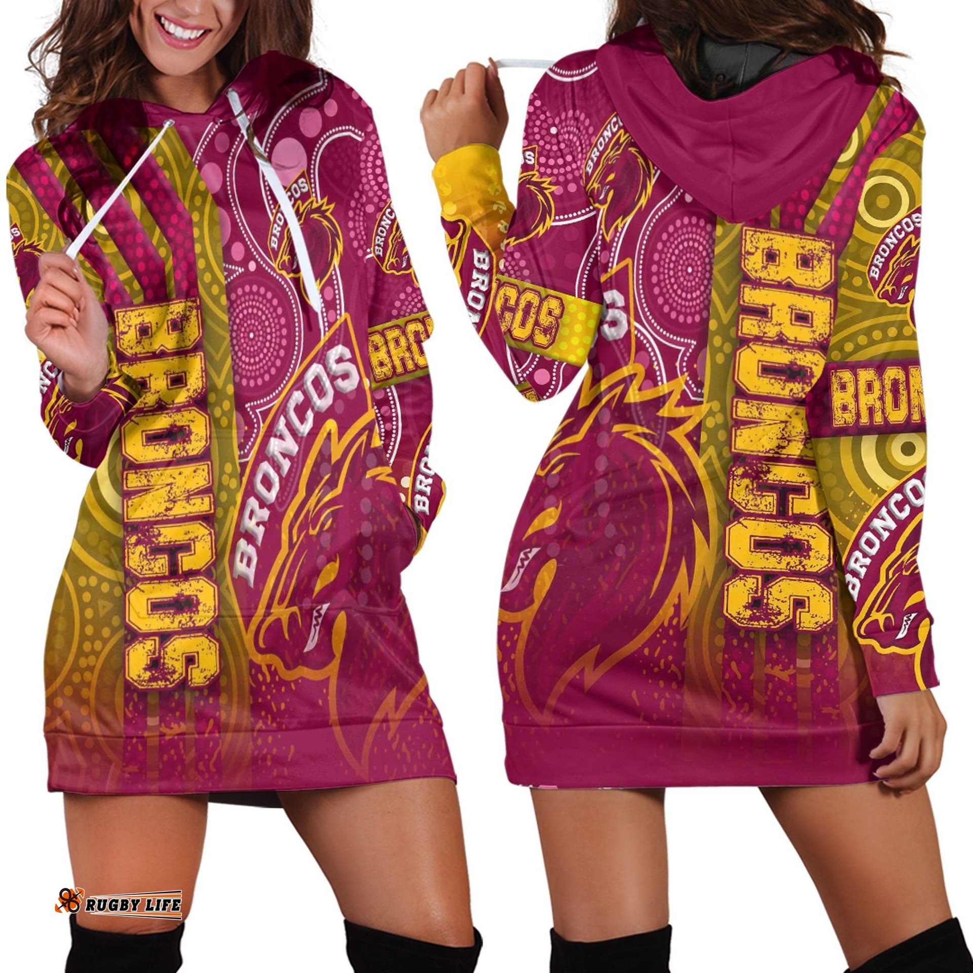 Vibe Hoodie Clothing Brisbane Broncos Sporty Style Hoodie Dress