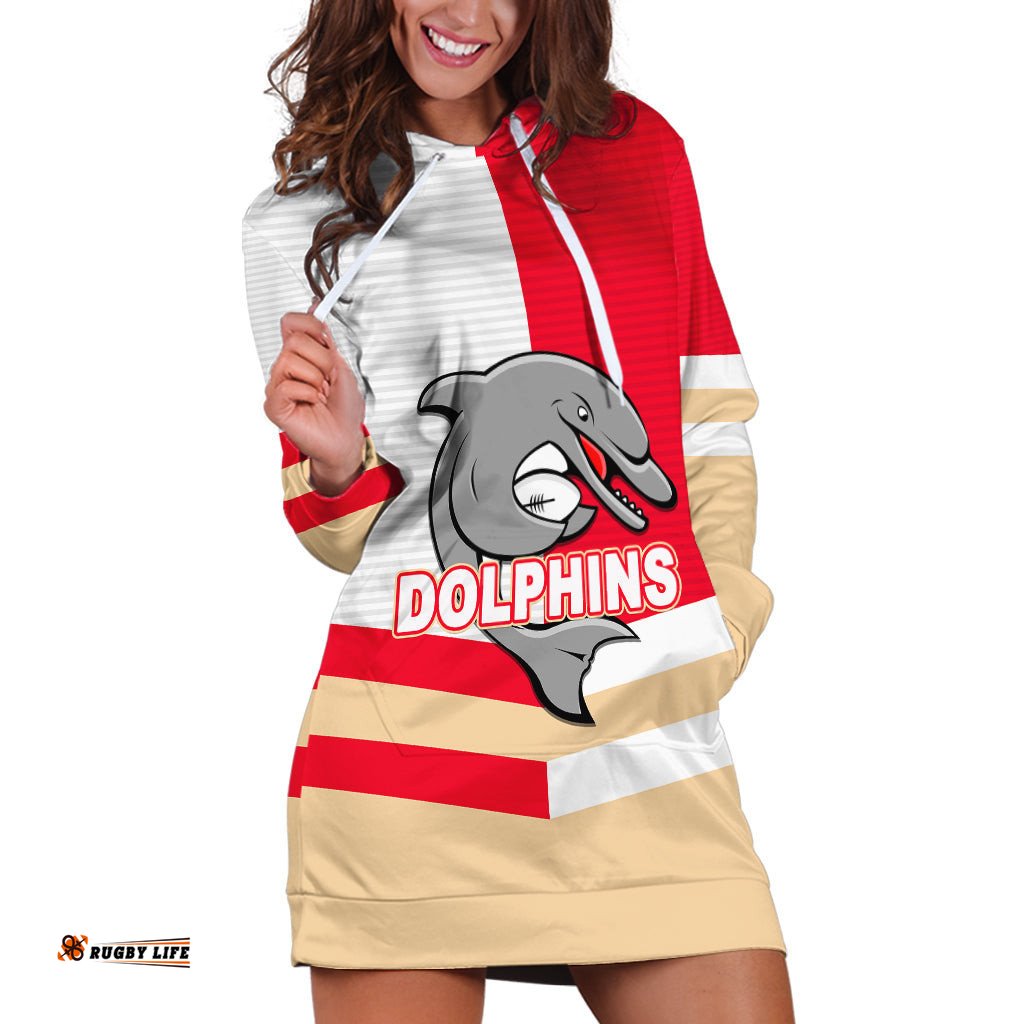 Custom Text And Number NRL Dolphins Hoodie Dress Mix Jersey