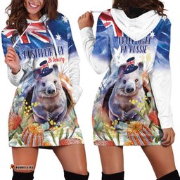 Wombat Australia Day Hoodie Dress Happy 26 January Banksia Watercolor