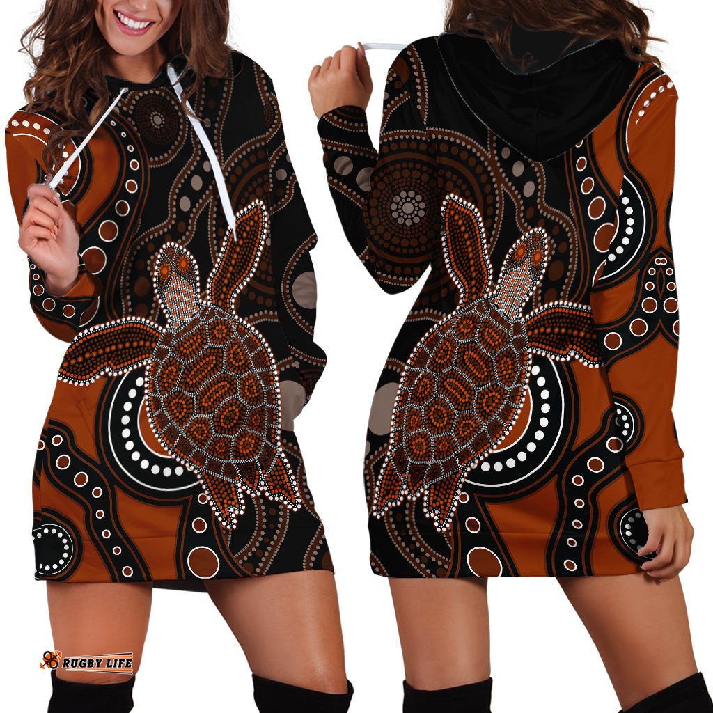 Aboriginal Turtle Hoodie Dress Brown Style