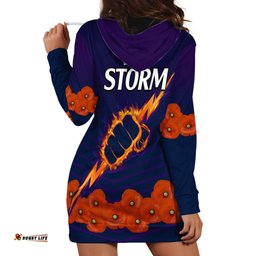 ANZAC Melbourne Storm Rugby Hoodie Dress Poppy Flowers Sporty Style