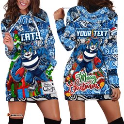 Custom Cats Football Merry Christmas Hoodie Dress Indigenous Australian Art