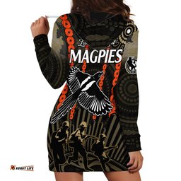 ANZAC Collingwood Football Hoodie Dress Proud To Be Magpies Poppy Flowers and Aboriginal Version