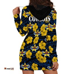 Cowboys Rugby Hoodie Dress Polynesian Style With Hibiscus