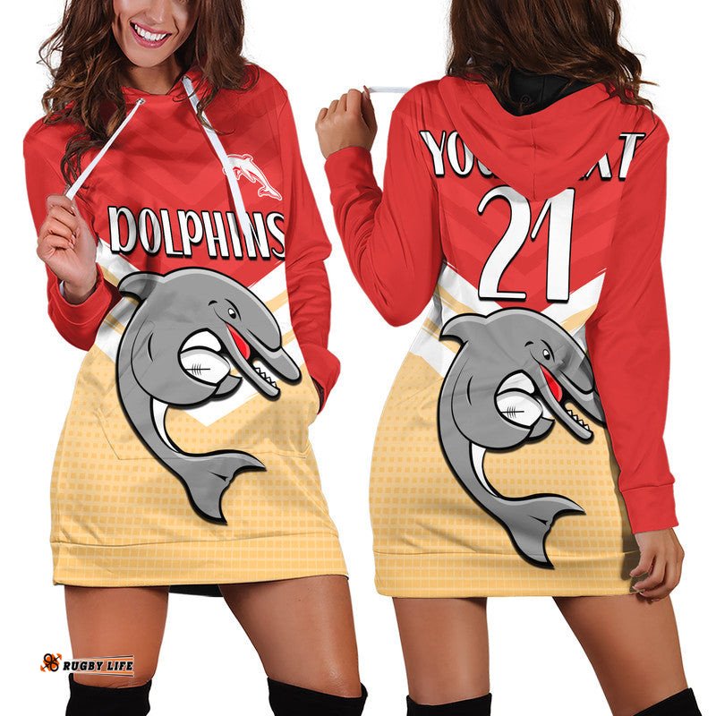 Custom Text And Number Redcliffe Dolphins Rugby Hoodie Dress Simple Style