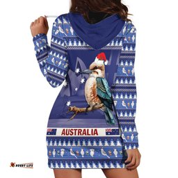 Aussie Kookaburra Hoodie Dress Merry Christmas Blue Style