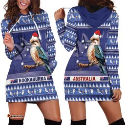 Aussie Kookaburra Hoodie Dress Merry Christmas Blue Style