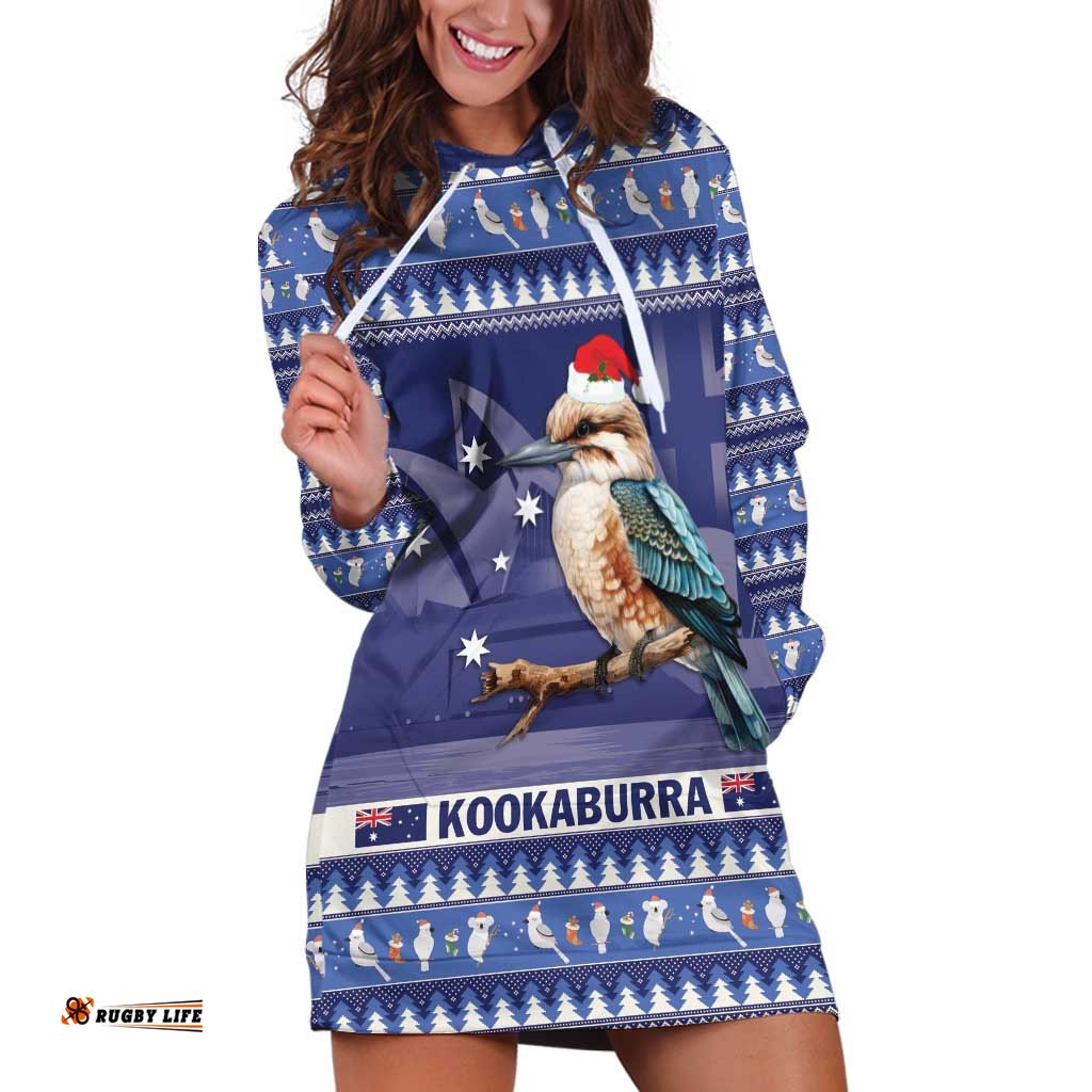 Aussie Kookaburra Hoodie Dress Merry Christmas Blue Style