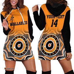 Custom Text And Number Wallabies Rugby Hoodie Dress Aussie Go Champions Indigenous Orange