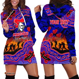 Custom Personalised Anzac Day NRL Knights Hoodie Dress Aboriginal Lizard Patterns