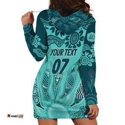 Australia Matildas Indigenous Hoodie Dress NAIDOC 2024 Turquoise Color