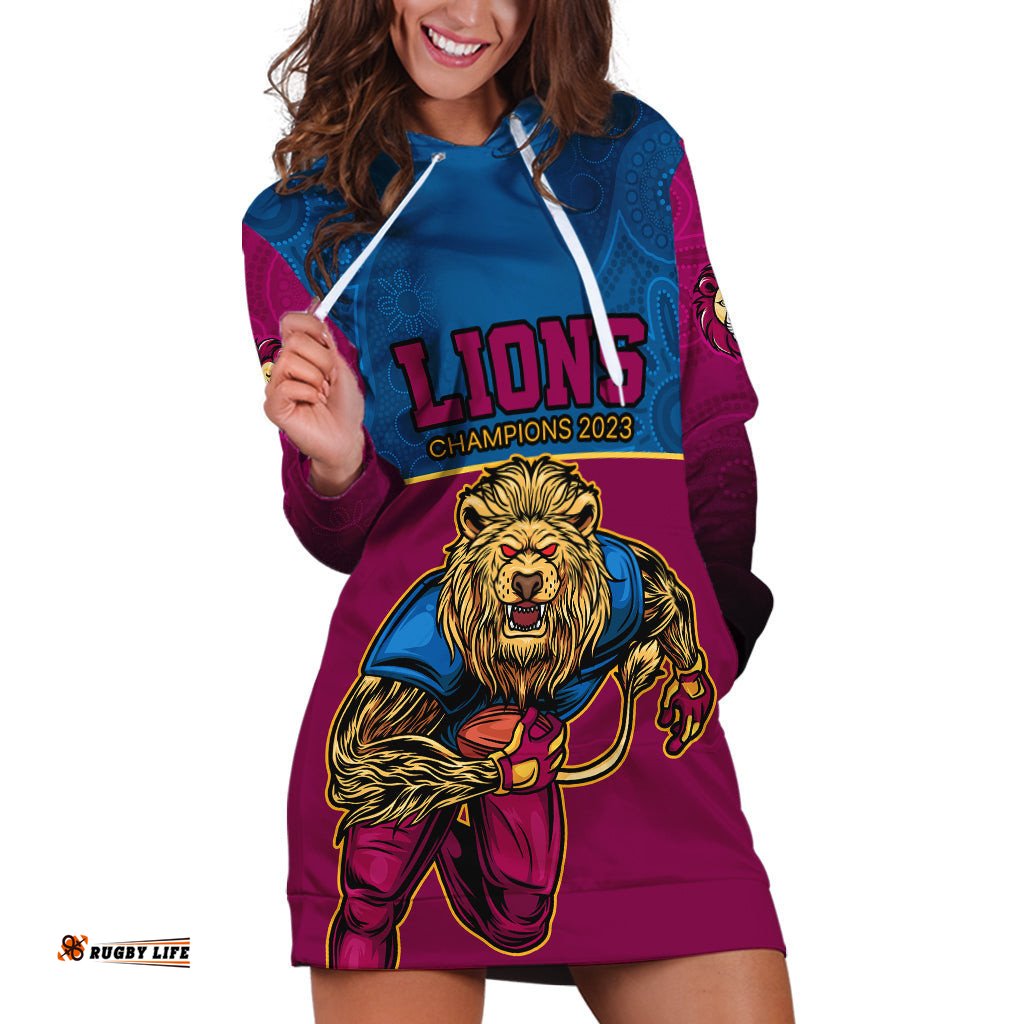 AFL Lions Champions Hoodie Dress Proud Brisbane Aboriginal Vibe