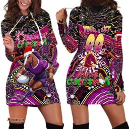 Merry Christmas Broncos Hoodie Dress Aboriginal Santa Rugby Mascot Brisbane