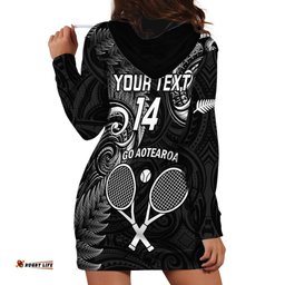 Custom New Zealand Tiki Tennis Hoodie Dress 2024 Aotearoa Tenehi Maori Silver Fern Black