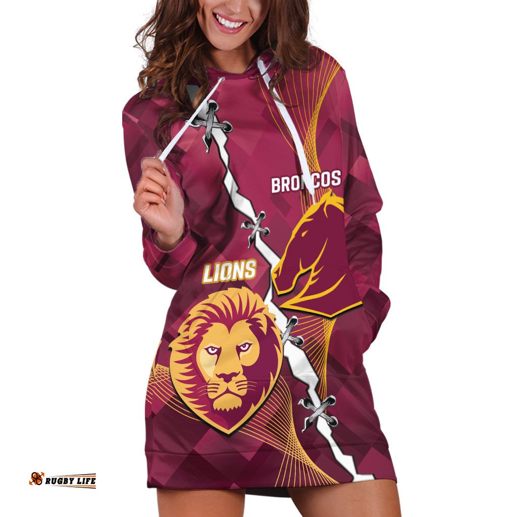 Personalised Lions Football And Broncos Rugby Hoodie Dress Sporty Version