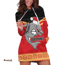 NRL Dolphins Mascot Christmas Personalised Hoodie Dress Black Style